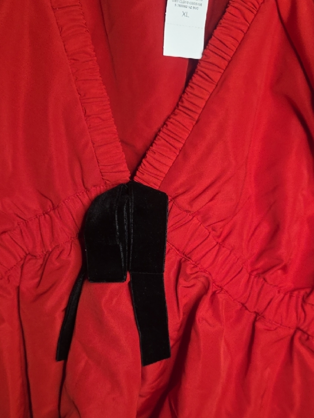 LOFT Red Puff-Sleeve V-Neck Top with Black Velvet Tie - Picture 4 of 6